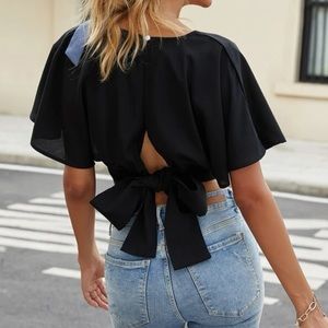 Black Cropped Blouse Top